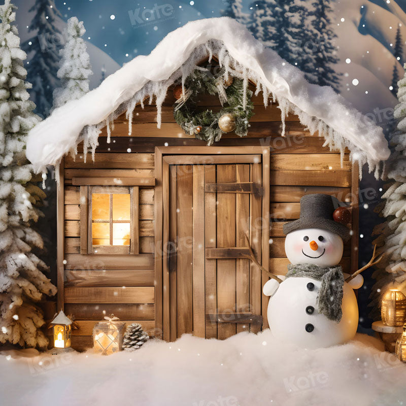 Kate Winter Christmas Snowman House Backdrop for Photography - Kate Backdrop AU
