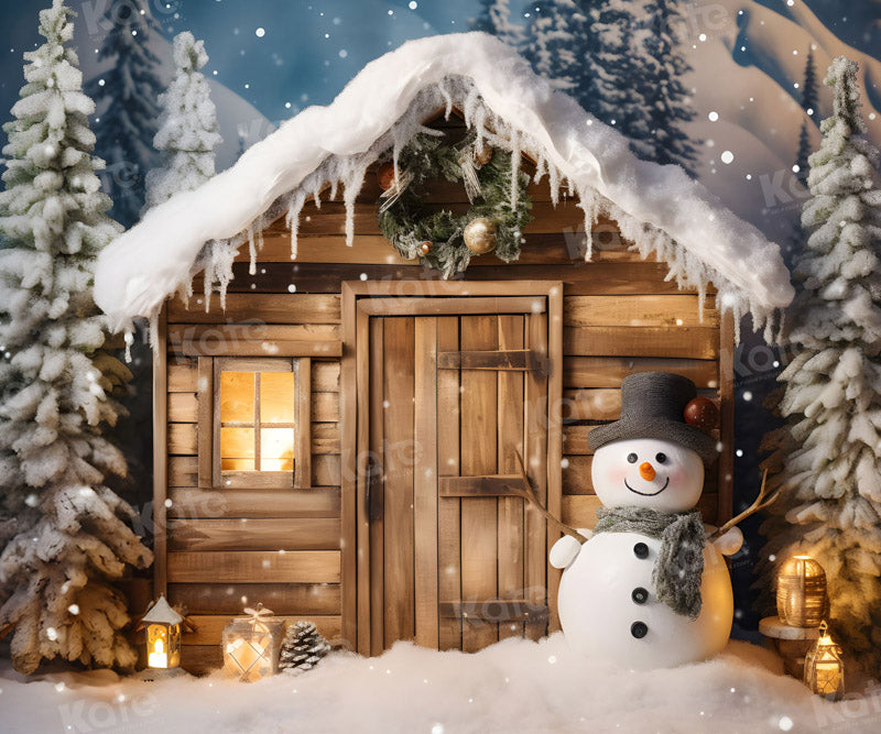 Kate Winter Christmas Snowman House Backdrop for Photography - Kate Backdrop AU