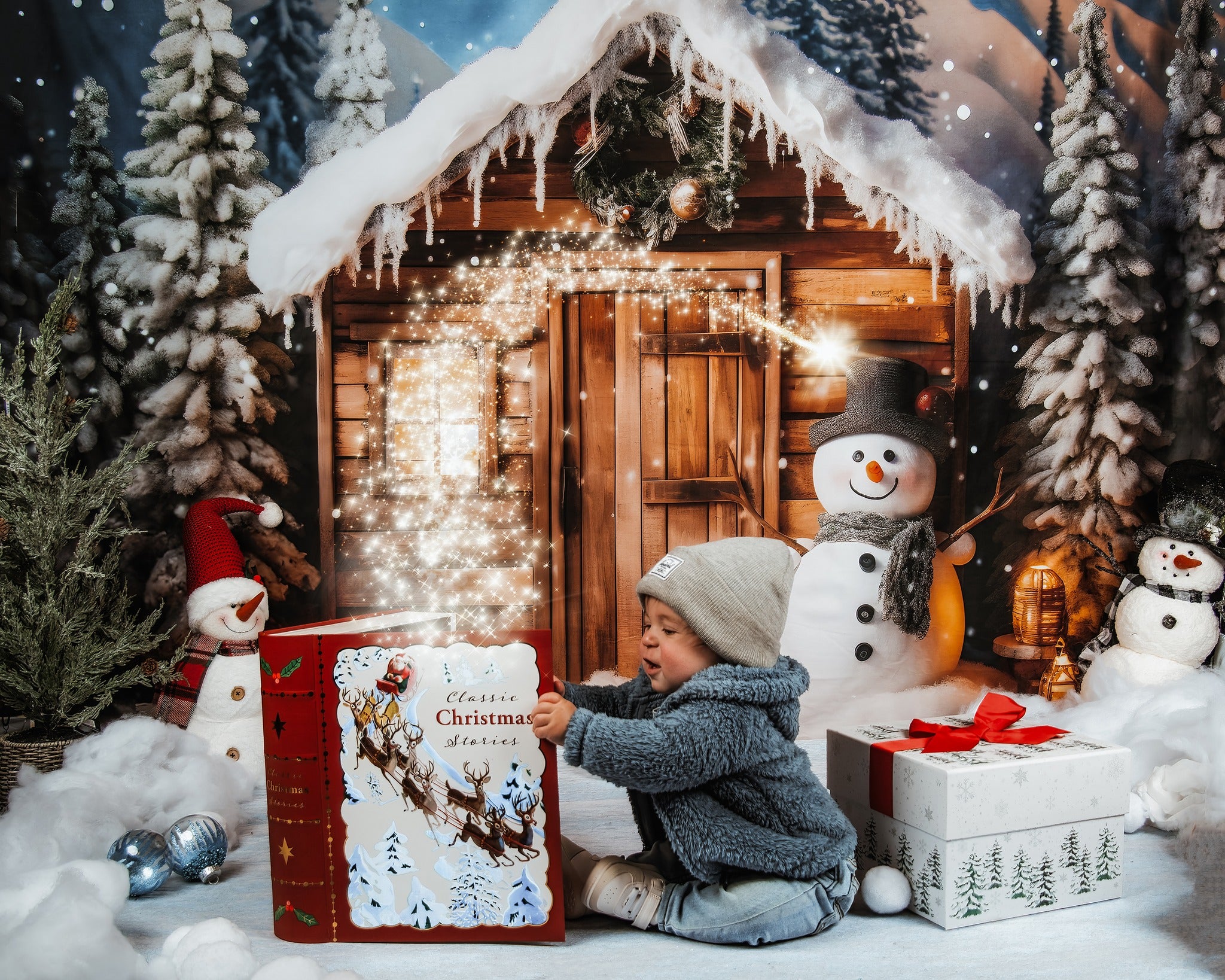 Kate Winter Christmas Snowman House Backdrop for Photography - Kate Backdrop AU