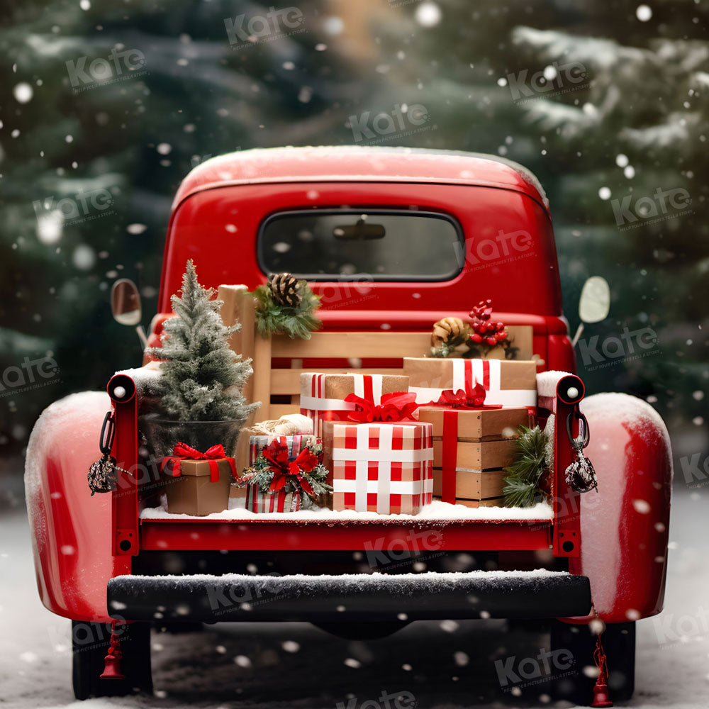 Kate Christmas Outdoor Red Car Gifts Backdrop for Photography - Kate Backdrop AU