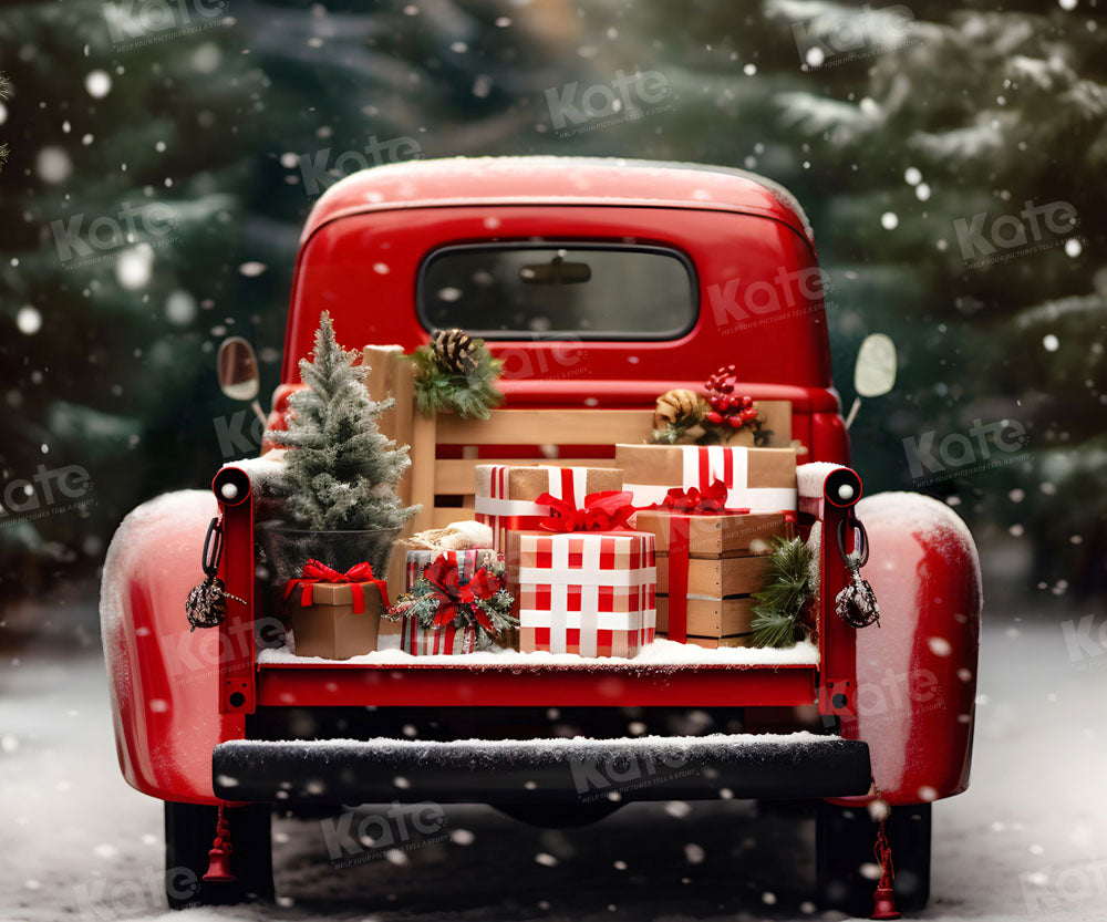 Kate Christmas Outdoor Red Car Gifts Backdrop for Photography - Kate Backdrop AU