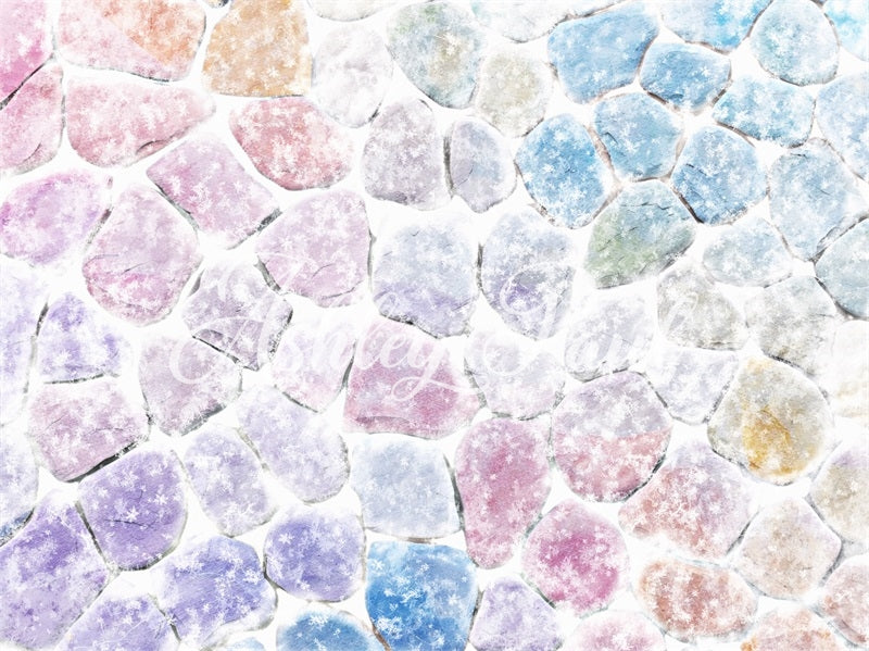 Kate Winter Colorful Cobblestone Snow Backdrop Designed by Ashley Paul - Kate Backdrop AU