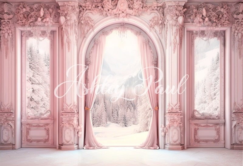 Kate Light Pink Winter Snow Backdrop Designed by Ashley Paul - Kate Backdrop AU