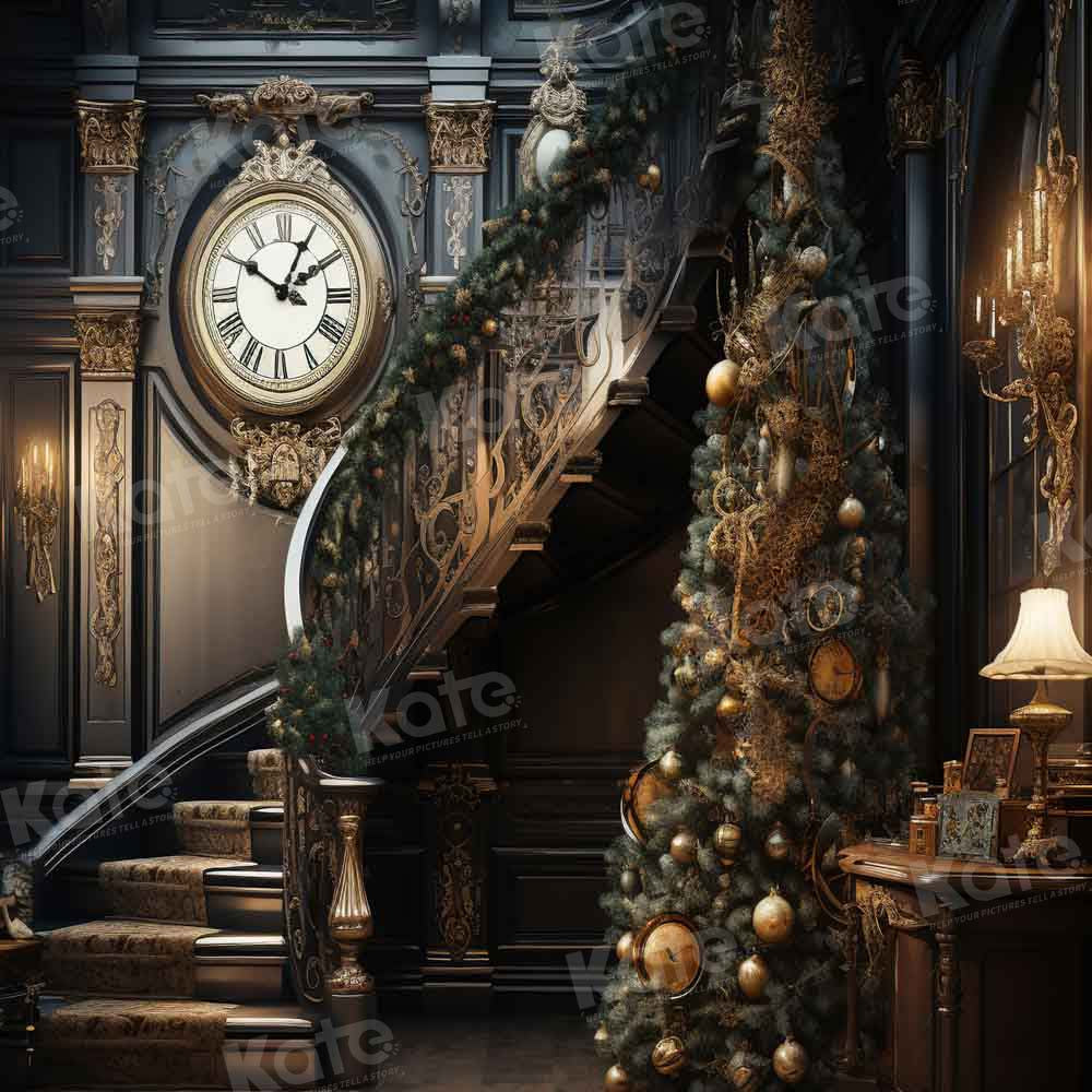 Kate Christmas Tree Staircase Clock Backdrop Designed by Emetselch - Kate Backdrop AU