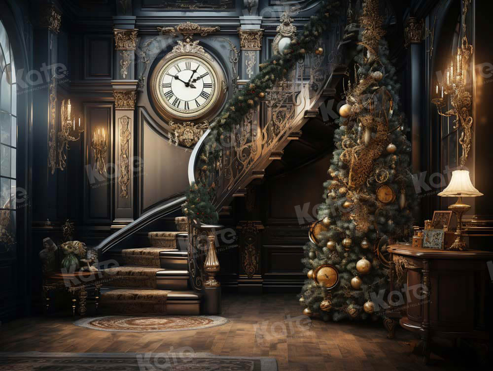 Kate Christmas Tree Staircase Clock Backdrop Designed by Emetselch - Kate Backdrop AU