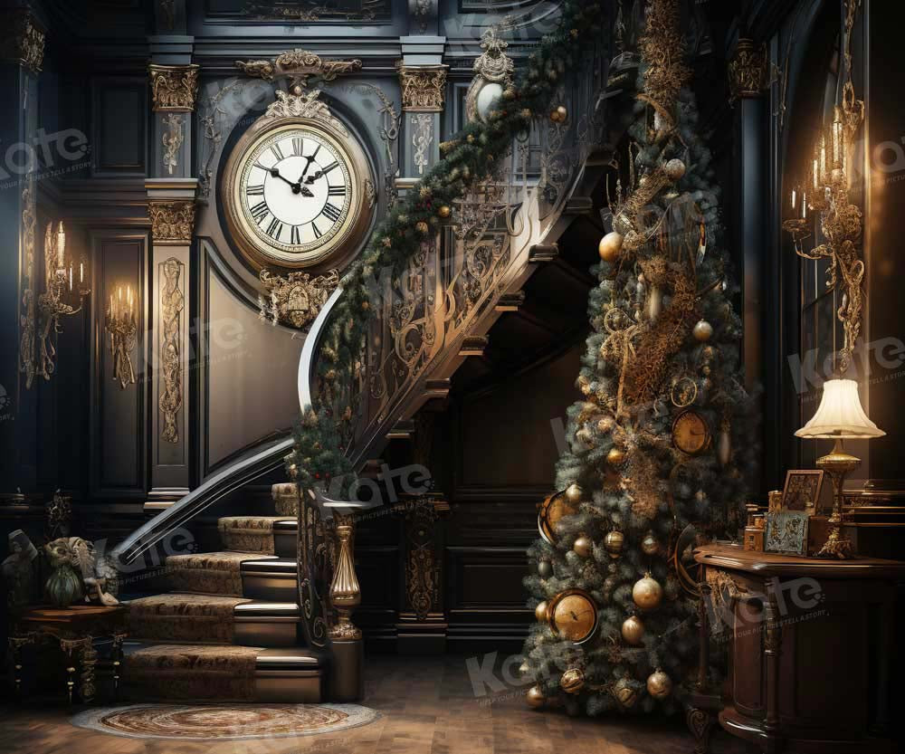 Kate Christmas Tree Staircase Clock Backdrop Designed by Emetselch - Kate Backdrop AU