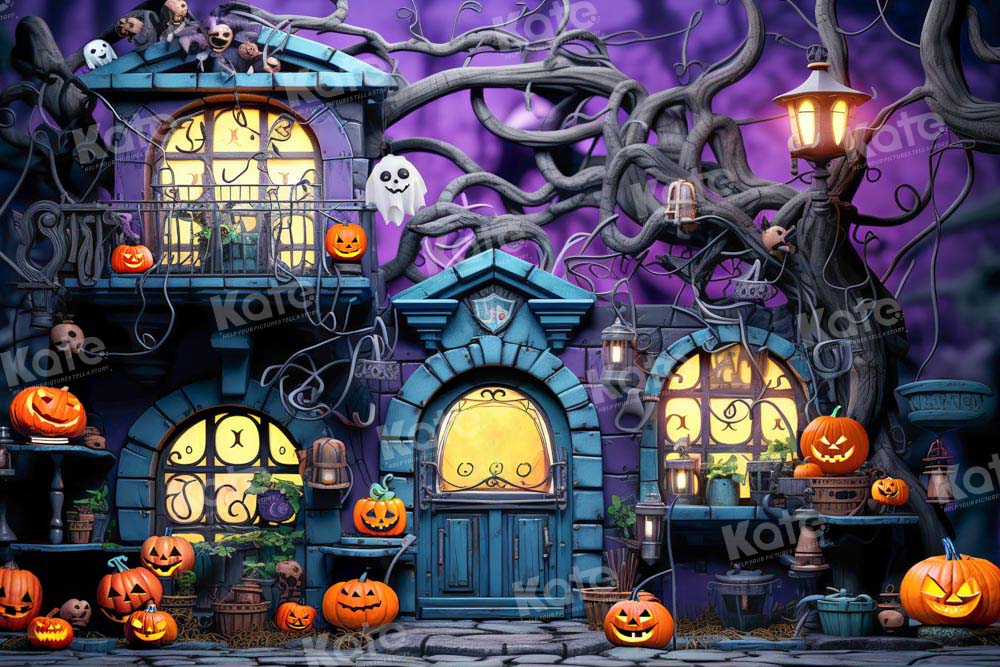 Kate Purple Halloween Pumpkin Spooky Backdrop Designed by Emetselch - Kate Backdrop AU