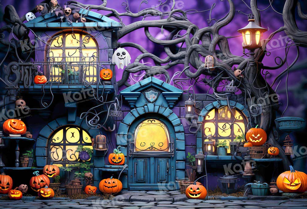 Kate Purple Halloween Pumpkin Spooky Backdrop Designed by Emetselch - Kate Backdrop AU