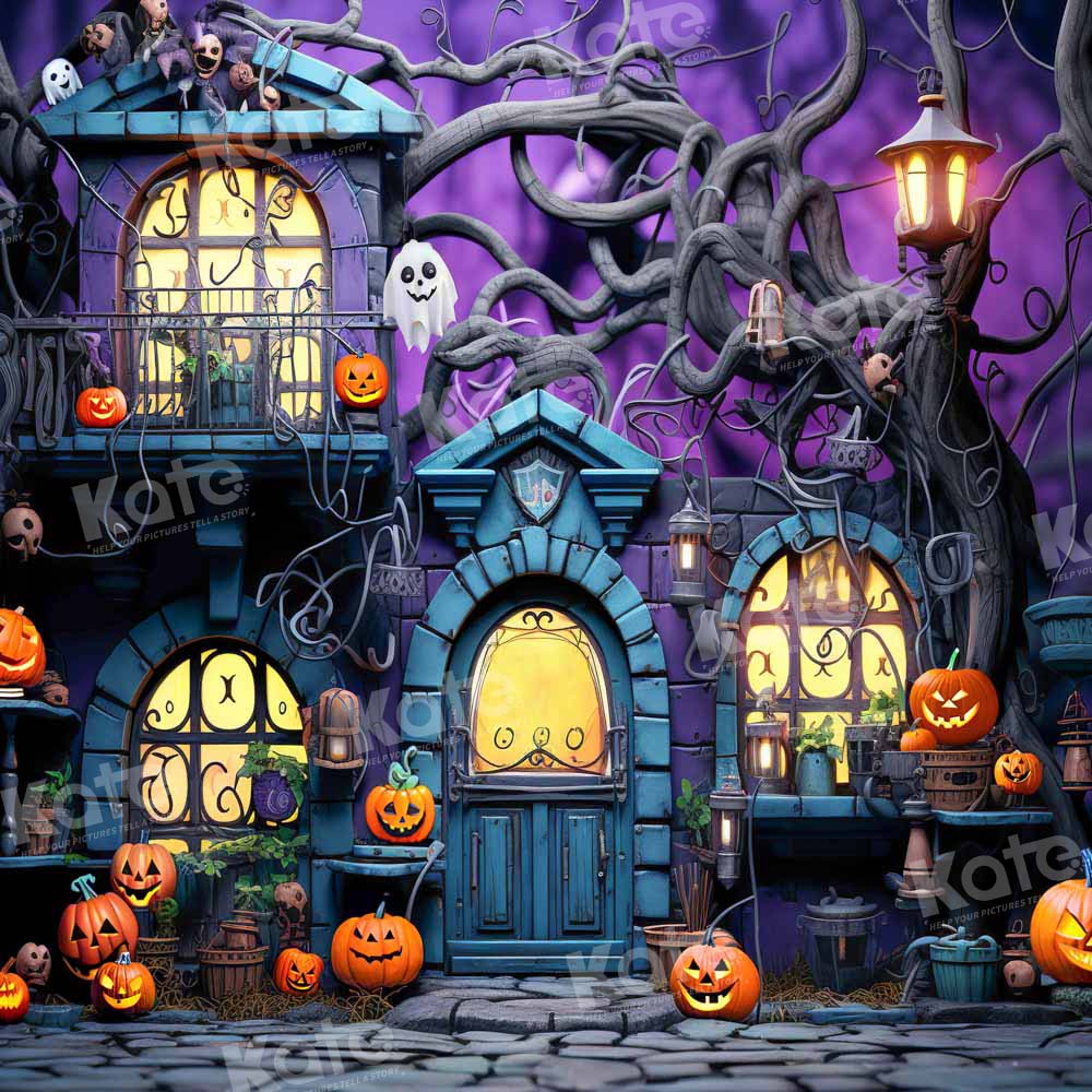 Kate Purple Halloween Pumpkin Spooky Backdrop Designed by Emetselch - Kate Backdrop AU