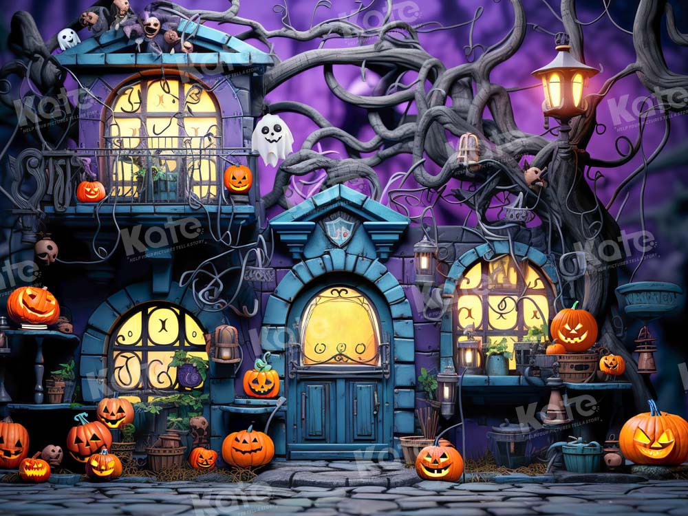Kate Purple Halloween Pumpkin Spooky Backdrop Designed by Emetselch - Kate Backdrop AU