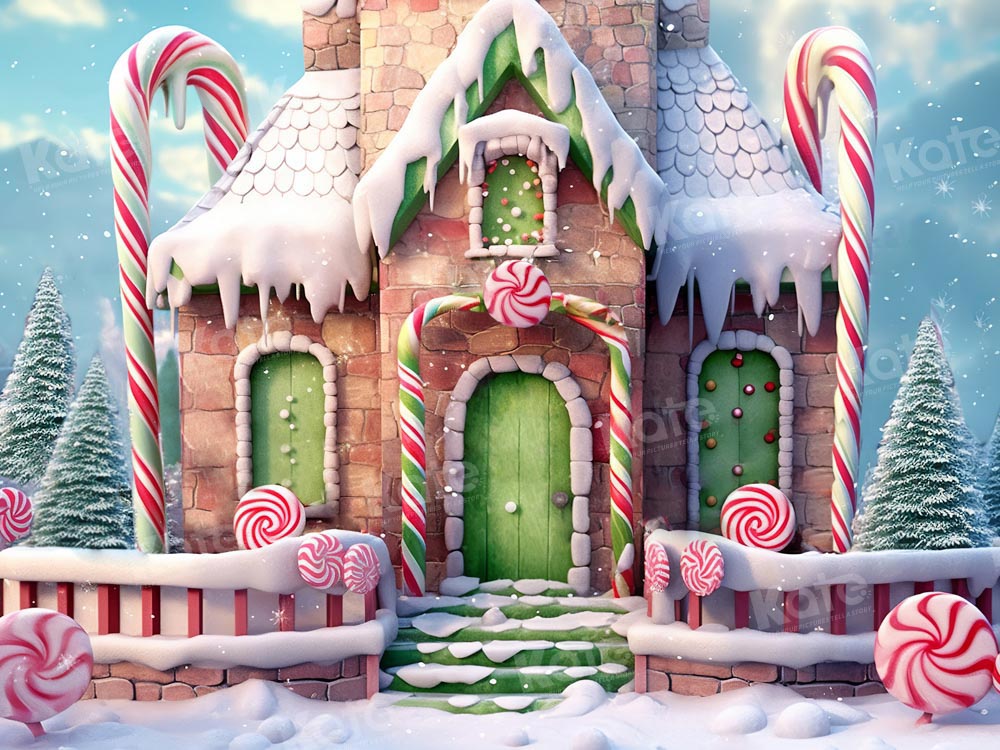 Kate Christmas Winter Candy House Fleece Backdrop Designed by Emetselch - Kate Backdrop AU