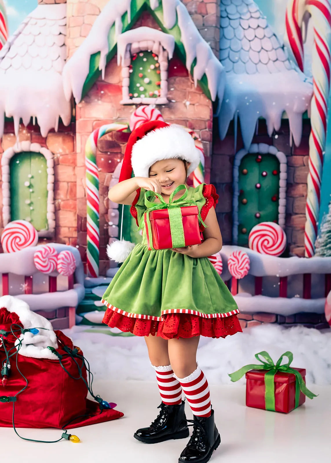 Kate Christmas Winter Candy House Fleece Backdrop Designed by Emetselch - Kate Backdrop AU