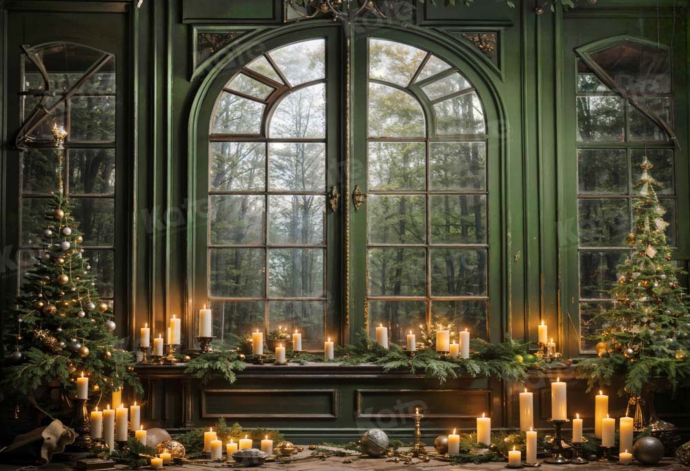 Kate Christmas Green Window Candle Backdrop Designed by Emetselch - Kate Backdrop AU