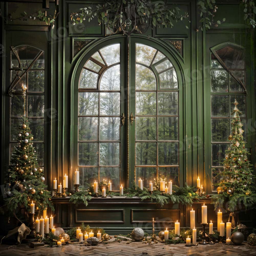 Kate Christmas Green Window Candle Backdrop Designed by Emetselch - Kate Backdrop AU