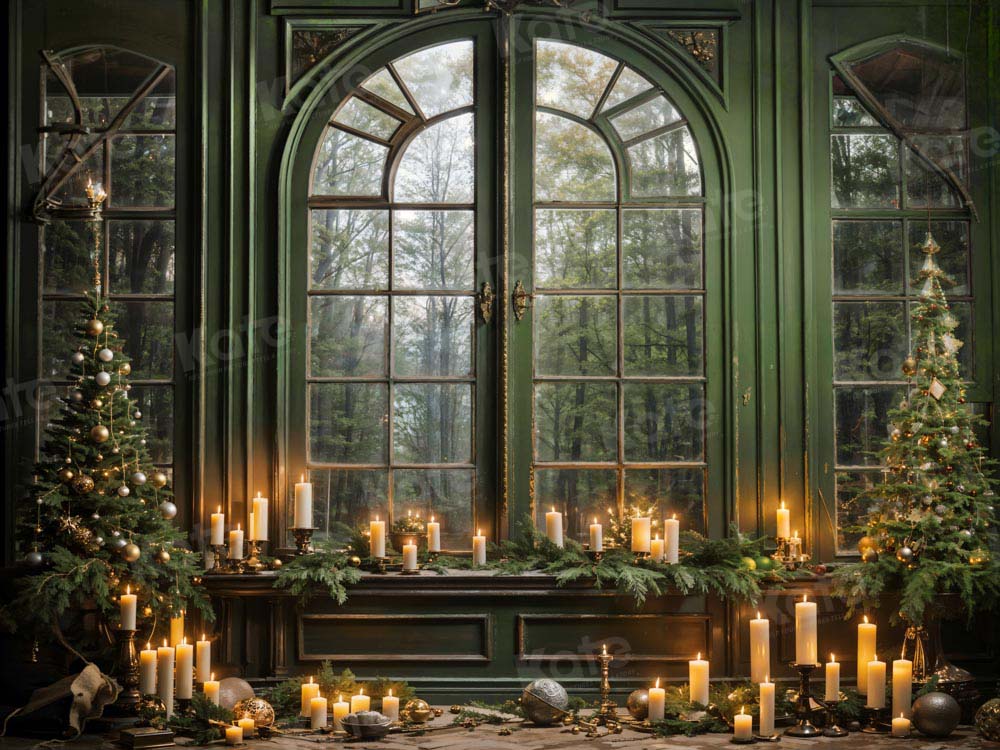 Kate Christmas Green Window Candle Backdrop Designed by Emetselch - Kate Backdrop AU