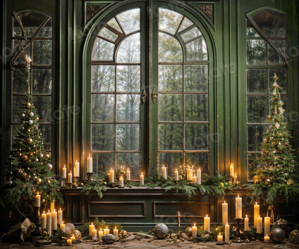 Kate Christmas Green Window Candle Backdrop Designed by Emetselch - Kate Backdrop AU