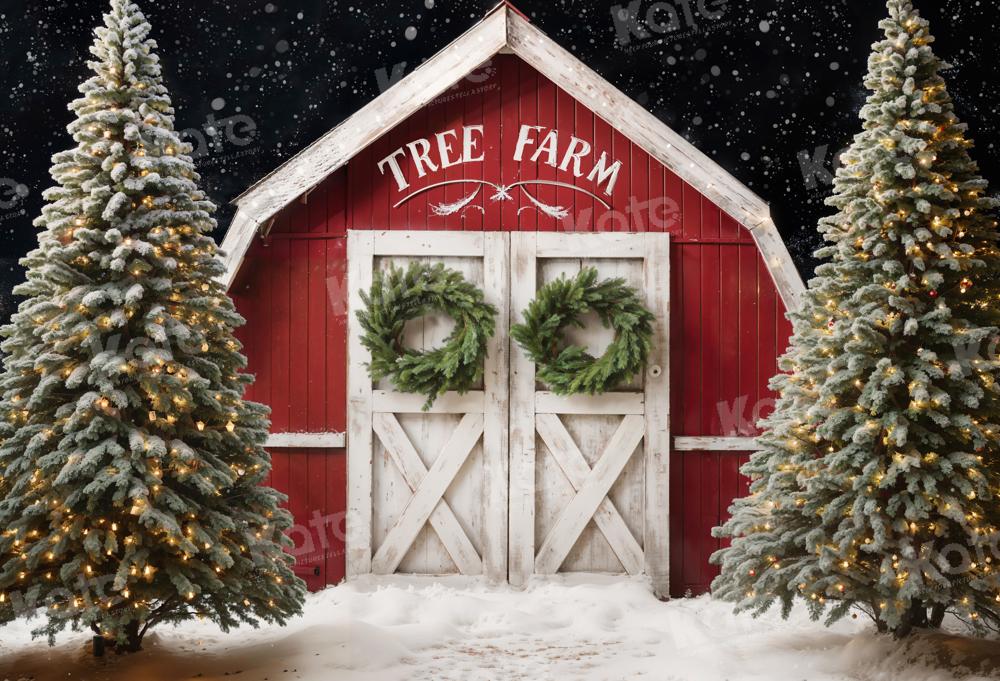 Kate Winter Christmas Tree Farm Backdrop Red Barn Designed by Chain Photography - Kate Backdrop AU