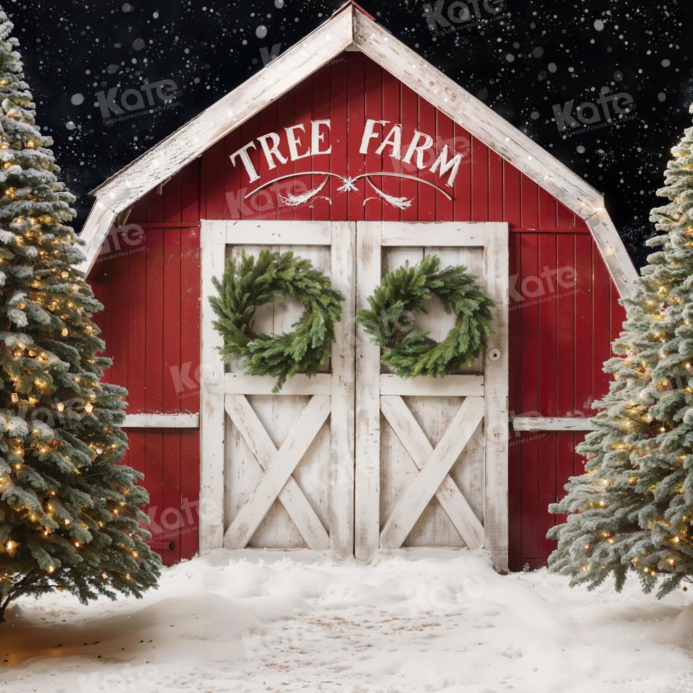 Kate Winter Christmas Tree Farm Backdrop Red Barn Designed by Chain Photography - Kate Backdrop AU