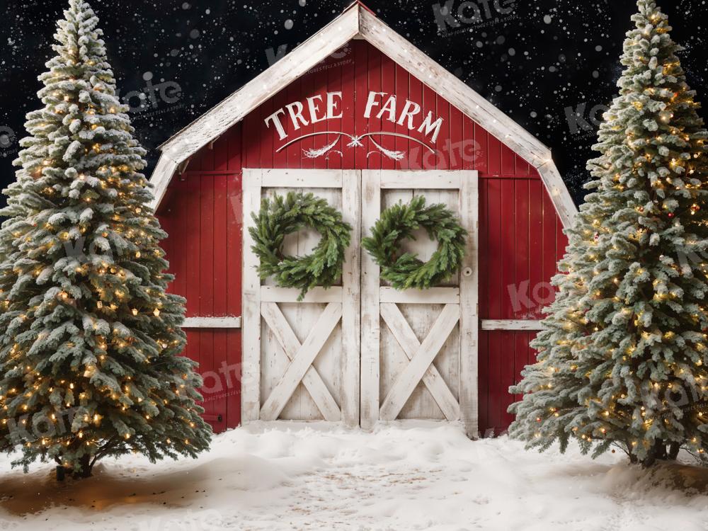 Kate Winter Christmas Tree Farm Backdrop Red Barn Designed by Chain Photography - Kate Backdrop AU