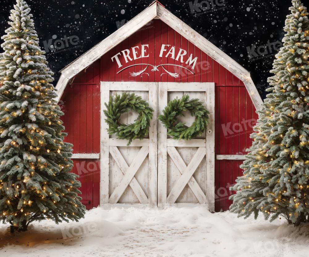 Kate Winter Christmas Tree Farm Backdrop Red Barn Designed by Chain Photography - Kate Backdrop AU