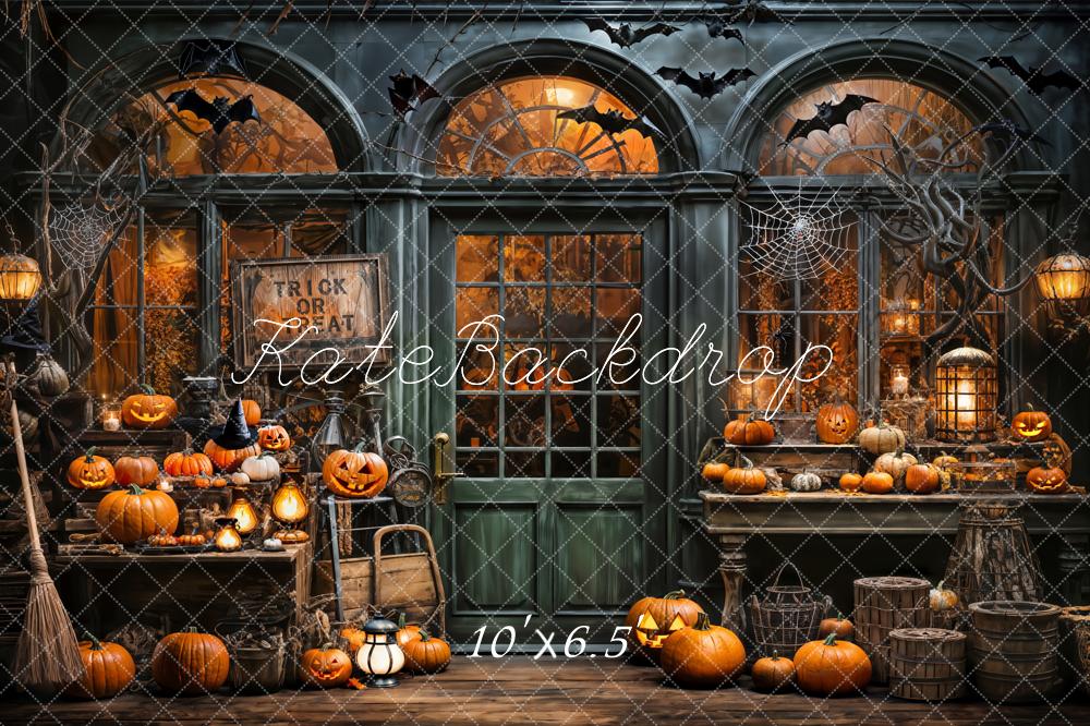 Kate Halloween Spooky Pumpkin Store Trick or Treat Backdrop Designed by Emetselch - Kate Backdrop AU
