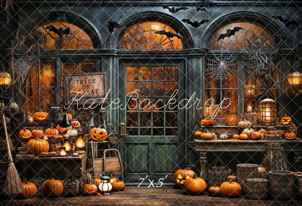 Kate Halloween Spooky Pumpkin Store Trick or Treat Backdrop Designed by Emetselch - Kate Backdrop AU