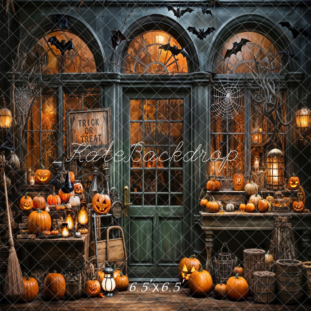 Kate Halloween Spooky Pumpkin Store Trick or Treat Backdrop Designed by Emetselch - Kate Backdrop AU