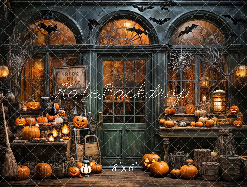 Kate Halloween Spooky Pumpkin Store Trick or Treat Backdrop Designed by Emetselch - Kate Backdrop AU