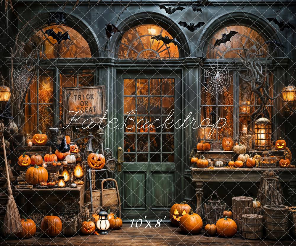 Kate Halloween Spooky Pumpkin Store Trick or Treat Backdrop Designed by Emetselch - Kate Backdrop AU