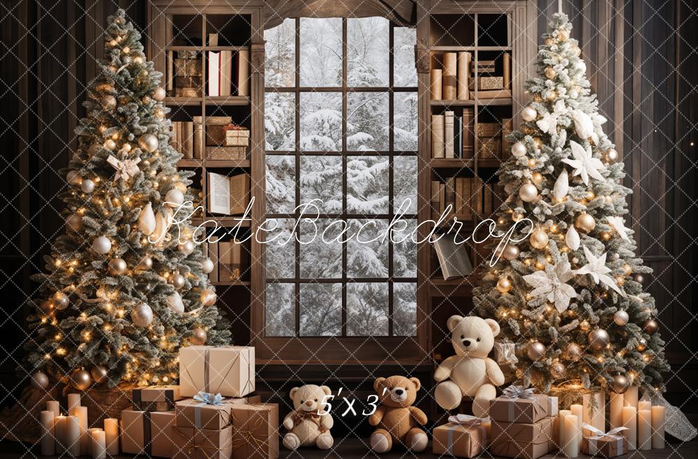 Kate Indoor Bookshelf Christmas Tree Backdrop Teddy Bear Designed by Emetselch - Kate Backdrop AU