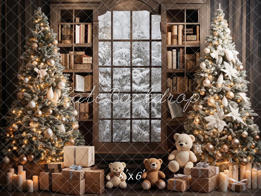 Kate Indoor Bookshelf Christmas Tree Backdrop Teddy Bear Designed by Emetselch - Kate Backdrop AU