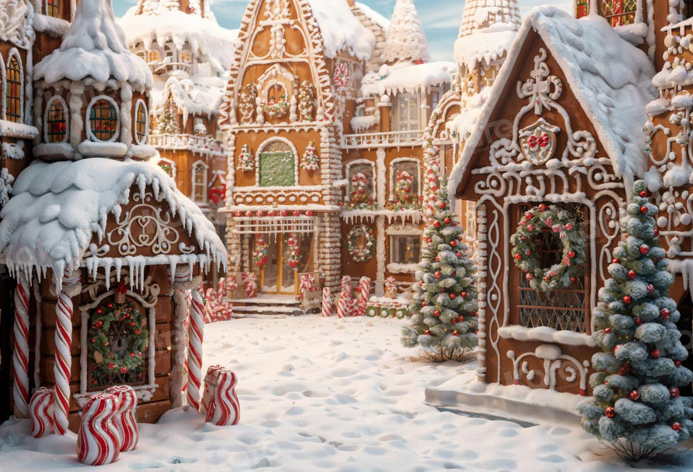 Kate Gingerbread House Snow Town Backdrop Designed by Emetselch - Kate Backdrop AU