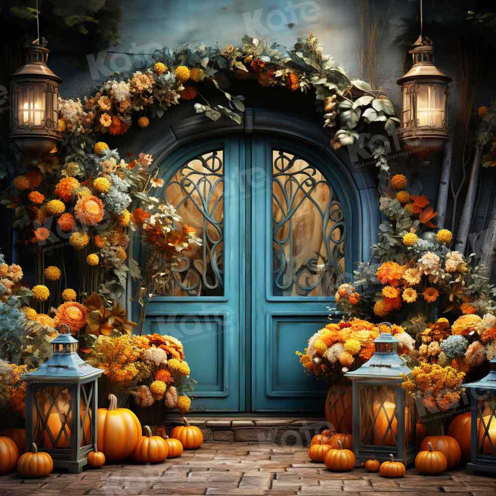 Kate Autumn Flower Store Blue Door Backdrop Designed by Emetselch - Kate Backdrop AU