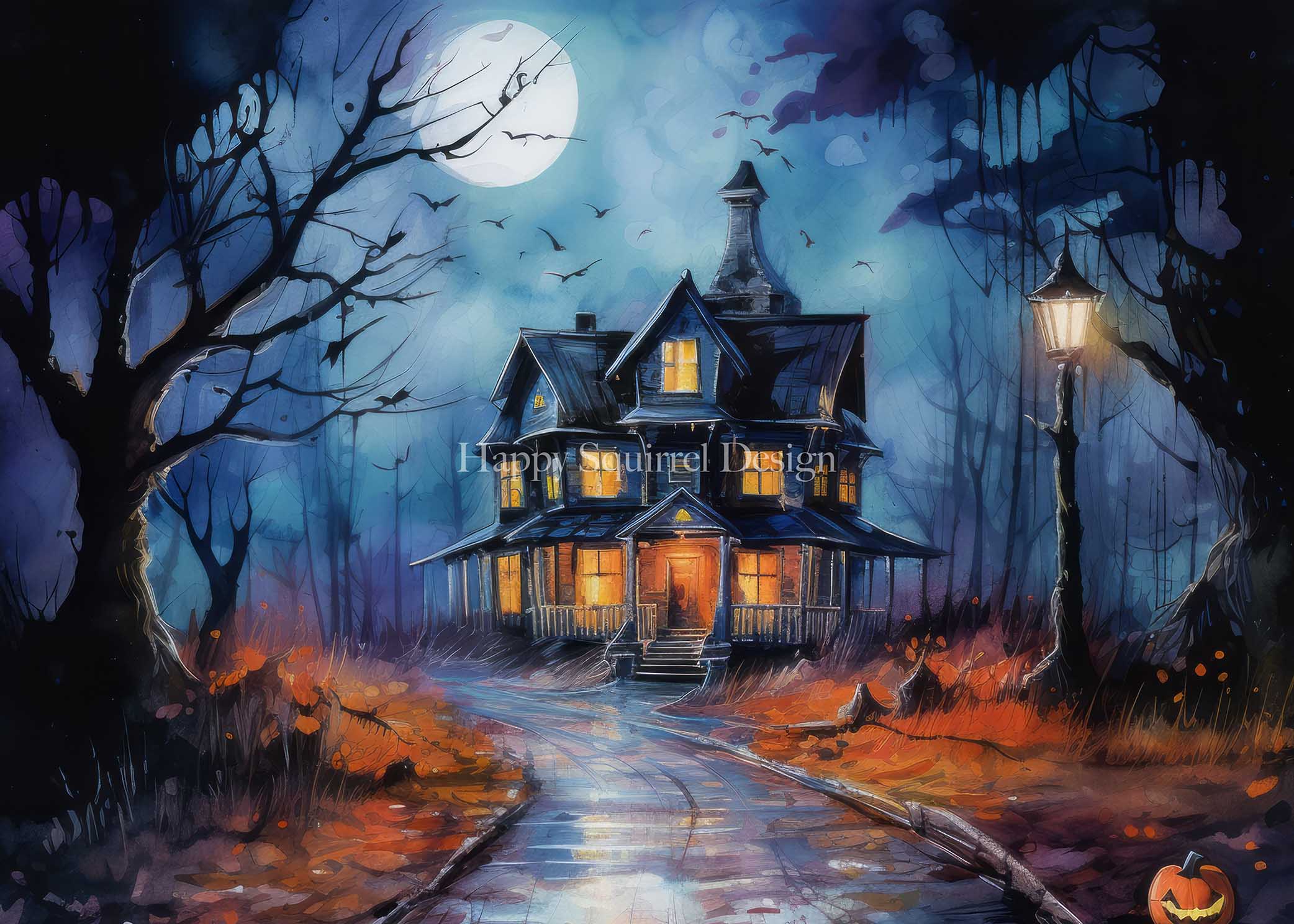 Kate Chilling Halloween House Backdrop Designed by Happy Squirrel Design - Kate Backdrop AU
