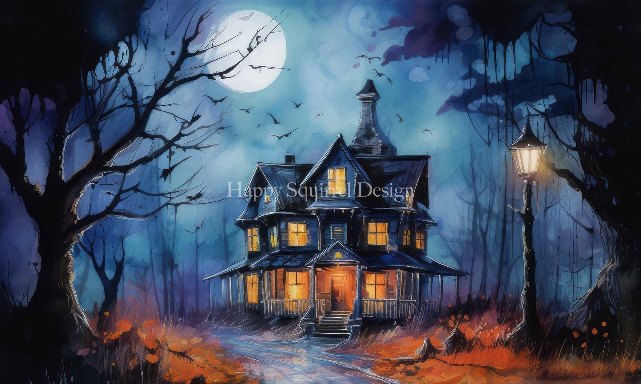 Kate Chilling Halloween House Backdrop Designed by Happy Squirrel Design - Kate Backdrop AU