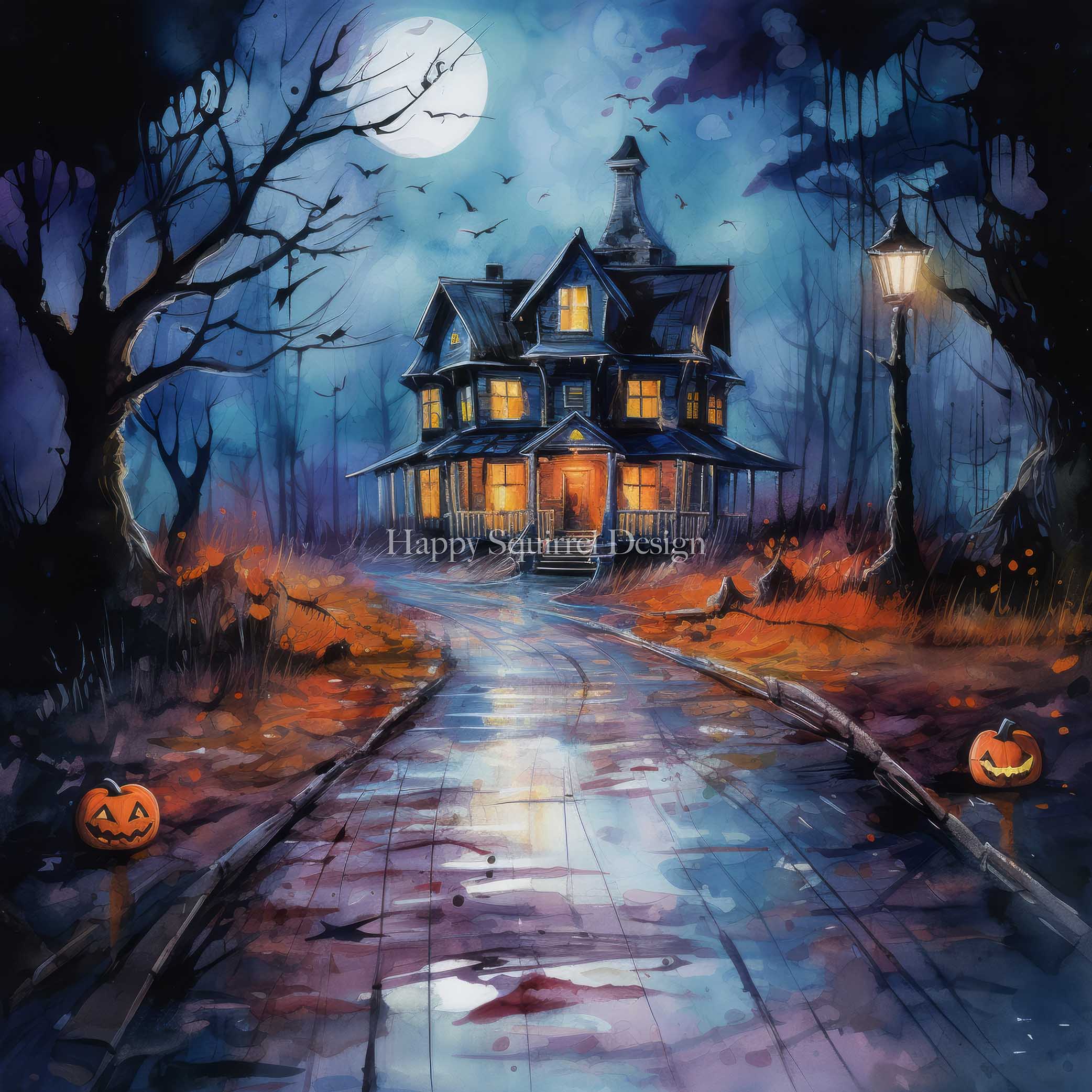 Kate Chilling Halloween House Backdrop Designed by Happy Squirrel Design - Kate Backdrop AU