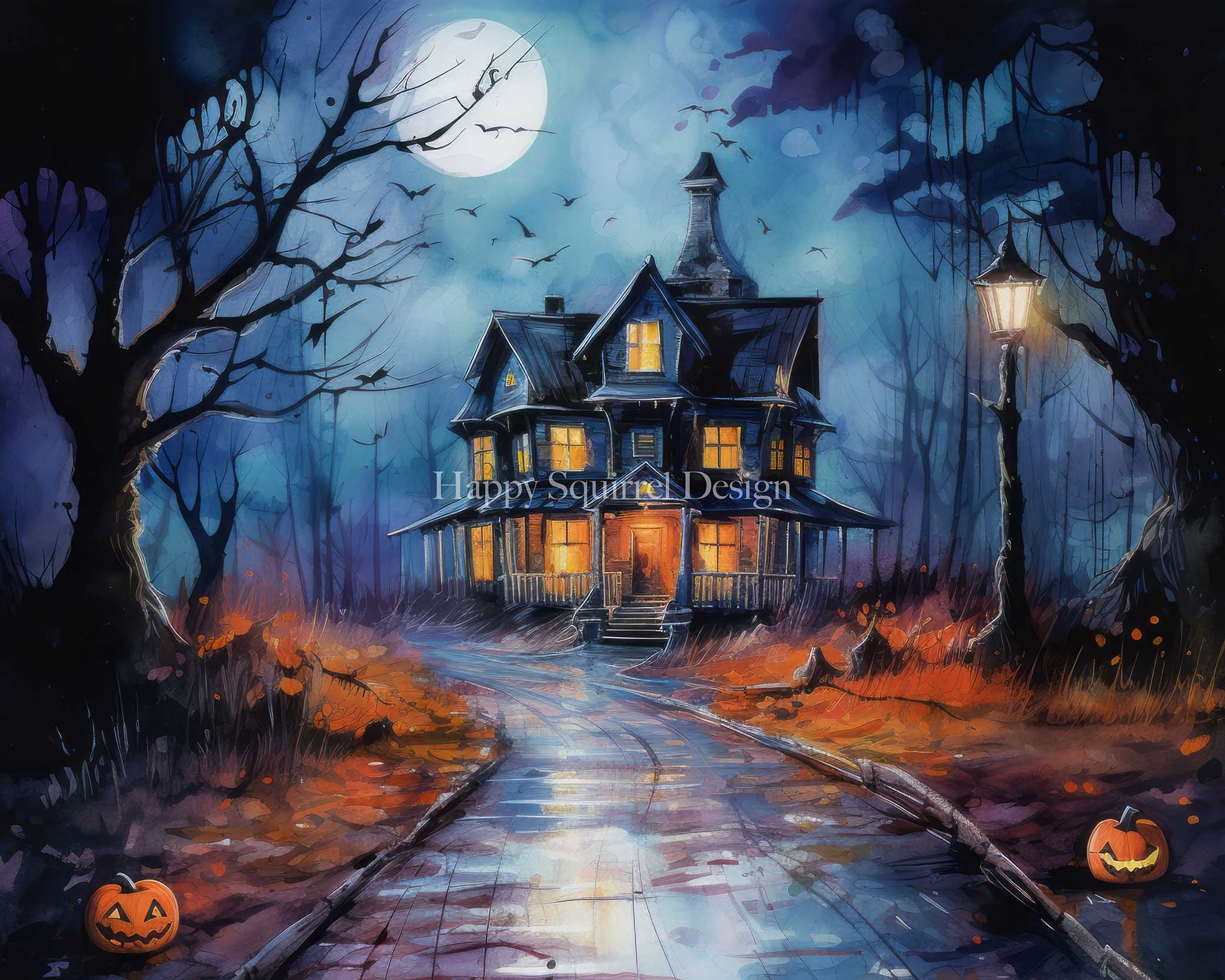 Kate Chilling Halloween House Backdrop Designed by Happy Squirrel Design - Kate Backdrop AU