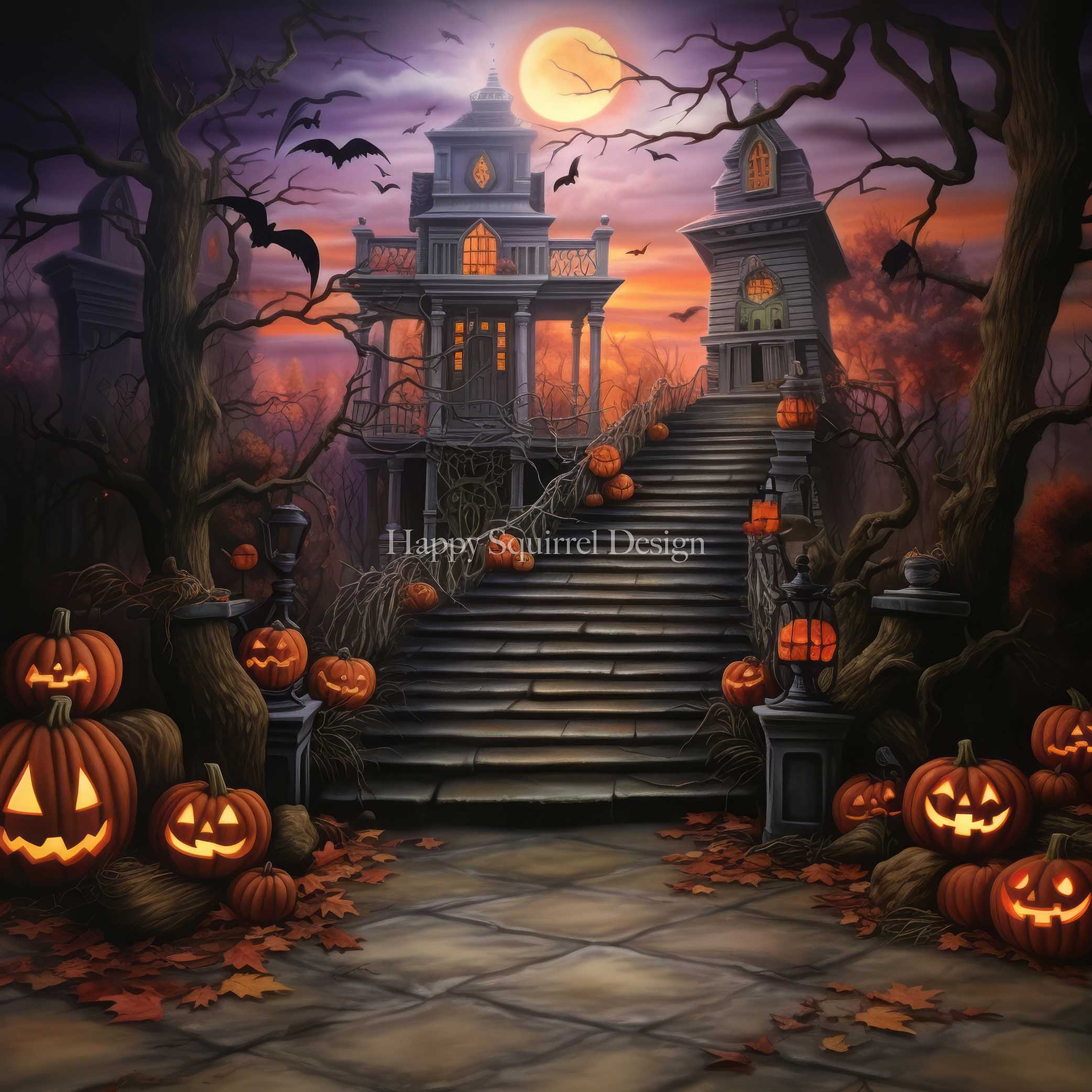 Kate Pumpkin House Halloween Backdrop Designed by Happy Squirrel Design - Kate Backdrop AU