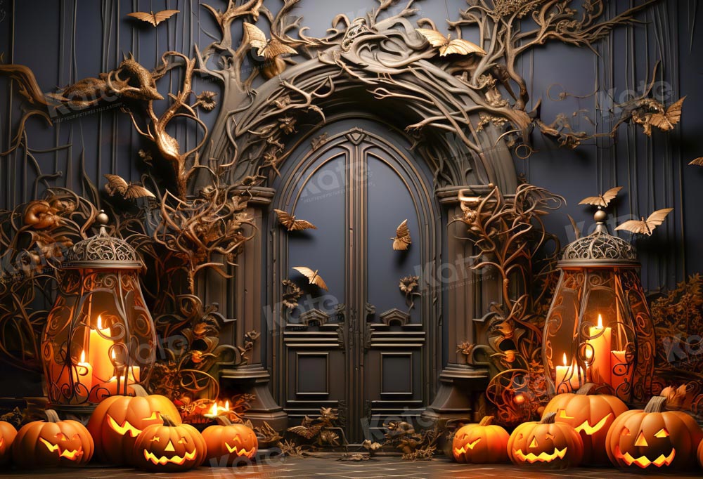 Kate Halloween Backdrop Spooky Pumpkin Black Door Designed by Emetselch - Kate Backdrop AU