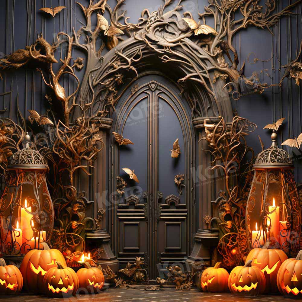 Kate Halloween Backdrop Spooky Pumpkin Black Door Designed by Emetselch - Kate Backdrop AU