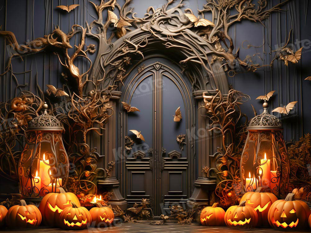 Kate Halloween Backdrop Spooky Pumpkin Black Door Designed by Emetselch - Kate Backdrop AU