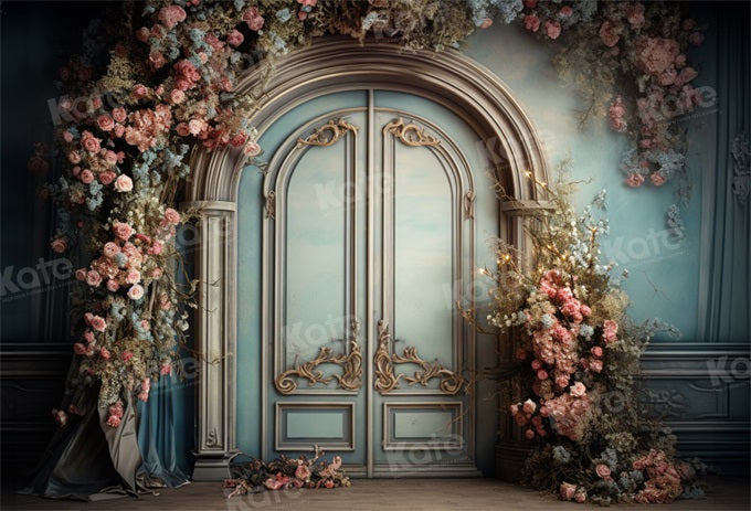 Kate Blue Door Floral Arch Fleece Backdrop Designed by Emetselch - Kate Backdrop AU