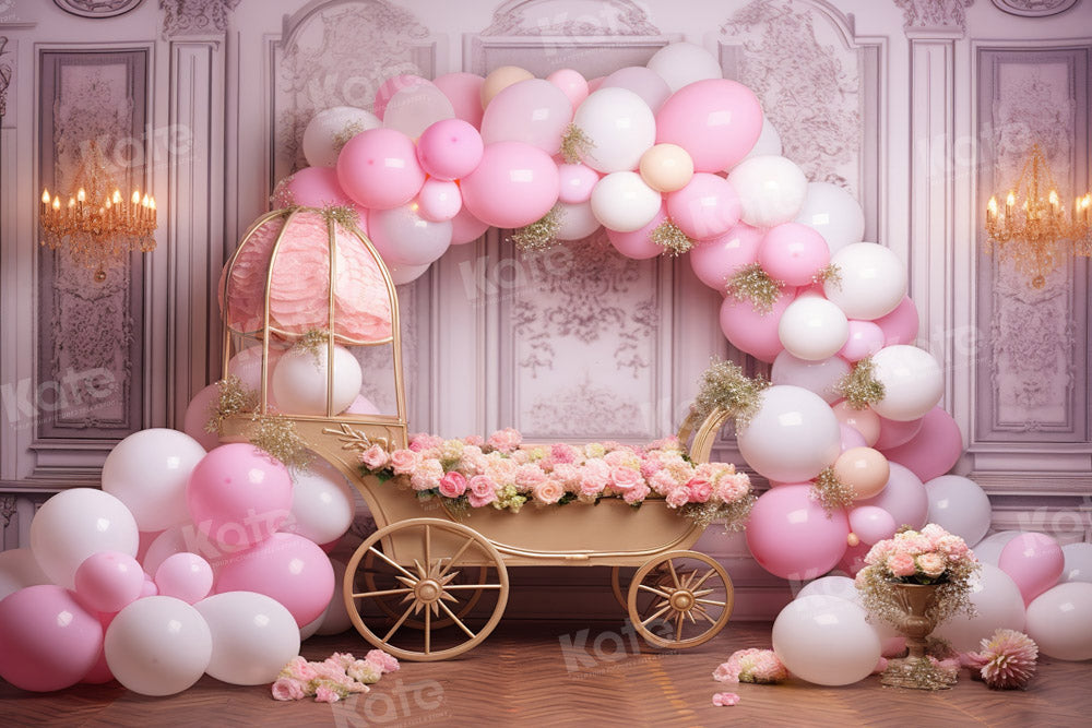 Kate Spring Pink Balloon Floral Cart Backdrop Designed by Emetselch - Kate Backdrop AU