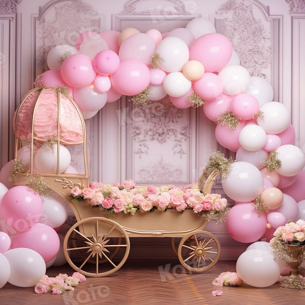 Kate Spring Pink Balloon Floral Cart Backdrop Designed by Emetselch - Kate Backdrop AU