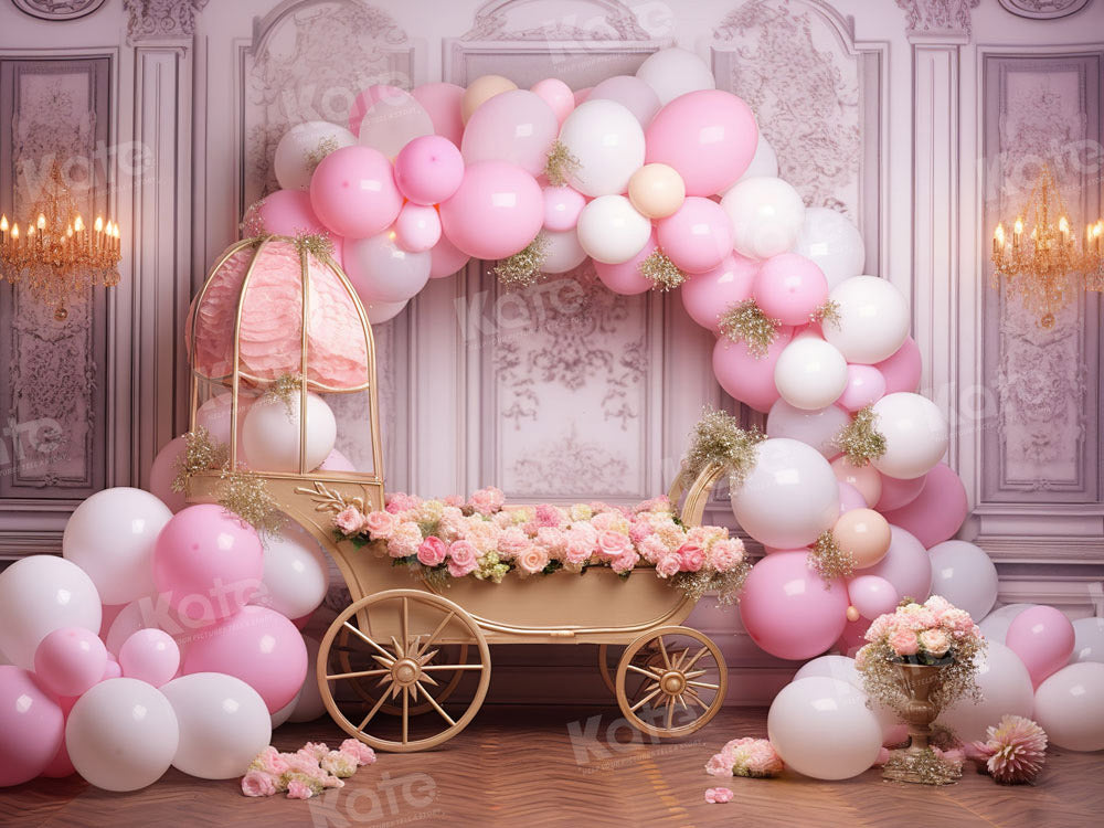 Kate Spring Pink Balloon Floral Cart Backdrop Designed by Emetselch - Kate Backdrop AU