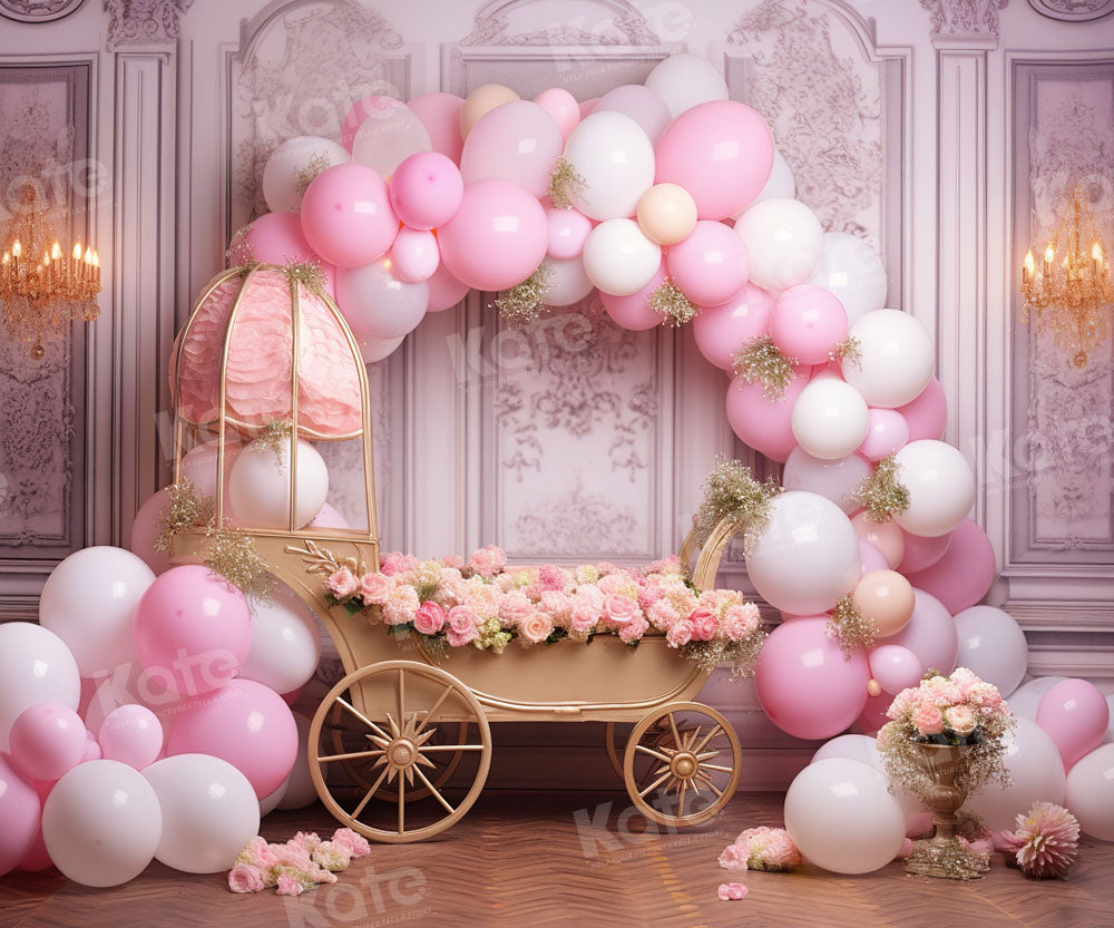 Kate Spring Pink Balloon Floral Cart Backdrop Designed by Emetselch - Kate Backdrop AU