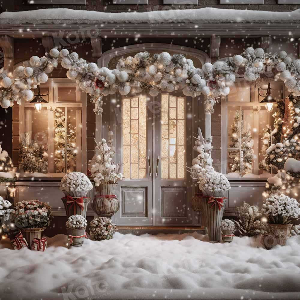 Kate Winter Christmas House Snow Light Backdrop Designed by Emetselch - Kate Backdrop AU