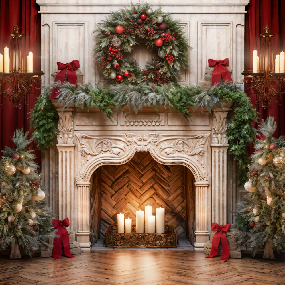 Kate Christmas Tree Fireplace Red Backdrop Designed by Emetselch - Kate Backdrop AU