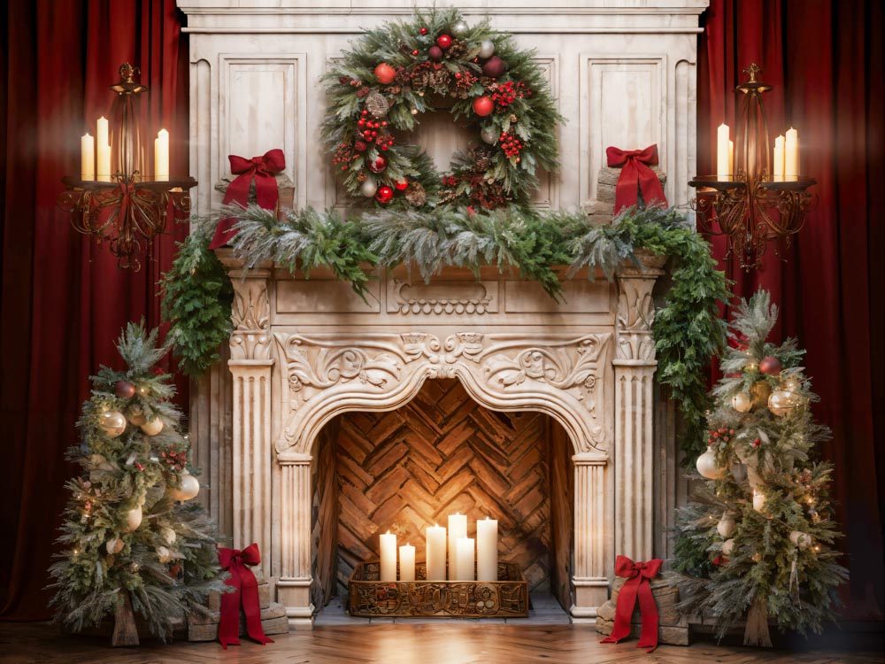 Kate Christmas Tree Fireplace Red Backdrop Designed by Emetselch - Kate Backdrop AU