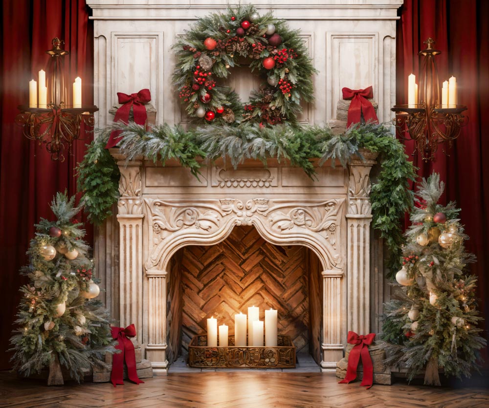 Kate Christmas Tree Fireplace Red Backdrop Designed by Emetselch - Kate Backdrop AU